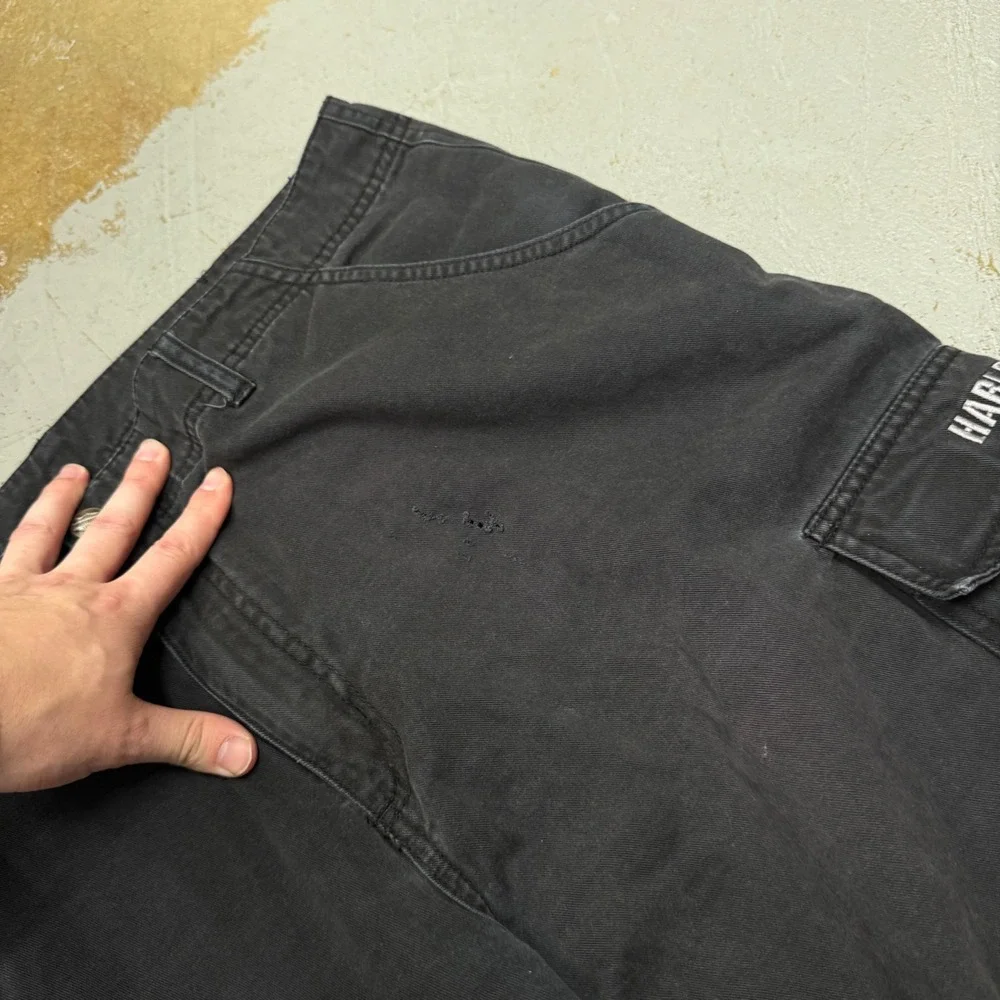 Harley Davidson Cargo Pants Black Faded Embroidered Wide Leg 36 x 32‎